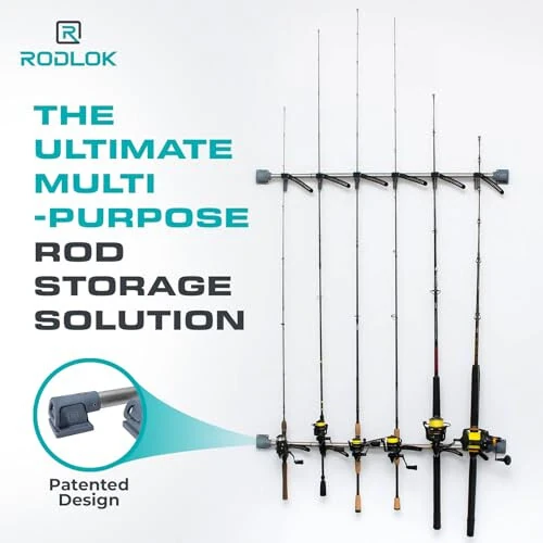 R RODLOK 2 Pc Fishing Rod Holder for Car- Fishing Pole Rack - SUV Truck Fly Rod Holder - Holders for Garage Organization & Storage Rack Wall Organizer for Mops, Brooms, Shovel- Car Clothes Hanger bar - R (1)
