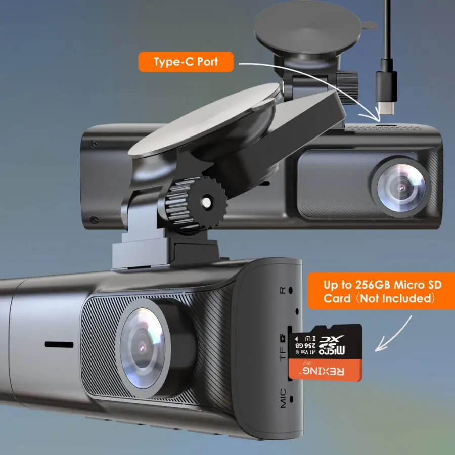 R316-3 Triple Channel Dash Cam - 2.5K Front, Dual 1080p Rear and Cabin Cameras, Wi-Fi, GPS, Parking Monitor, and G-Sensor - 8