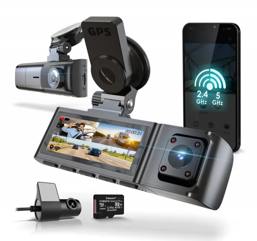 R316-3 Triple Channel Dash Cam - 2.5K Front, Dual 1080p Rear and Cabin Cameras, Wi-Fi, GPS, Parking Monitor, and G-Sensor - 9