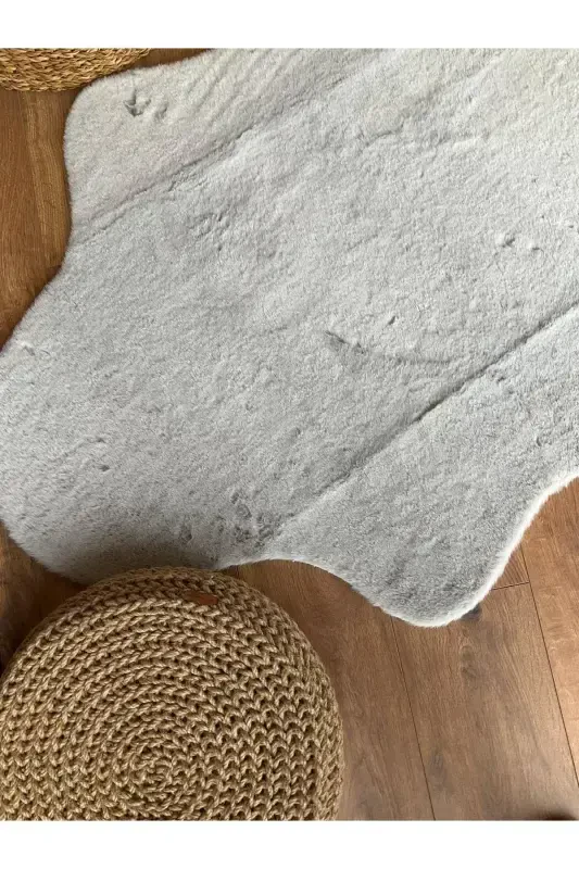 Rabbit Fur Post Plush Ultra Soft Post Puffy Gray-Gray - 5