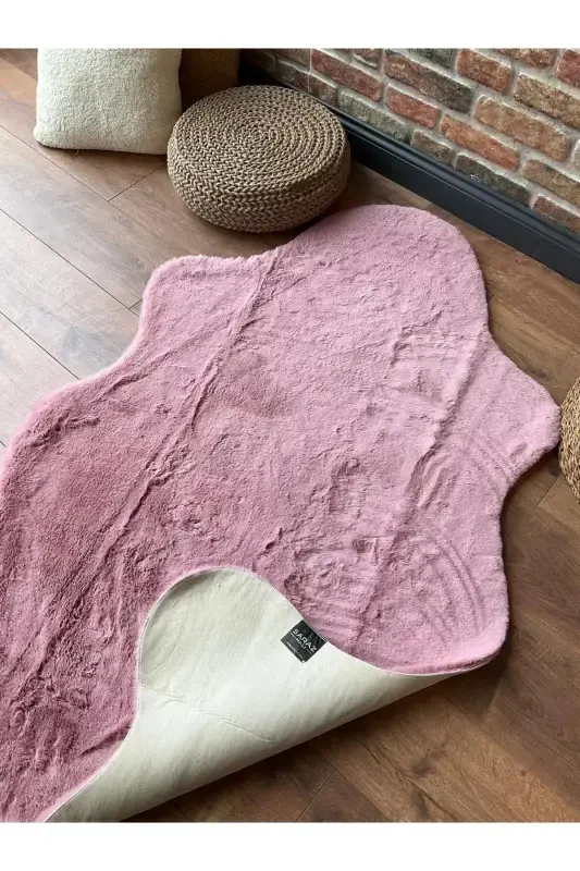 Rabbit Fur Post Plush Ultra Soft Post Puffy Pink-Pink - 4