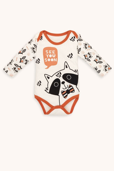 Raccoon Print Long Sleeve Snap Bottom Body Pants And Hat 3 Piece Set - BEBIZU (1)