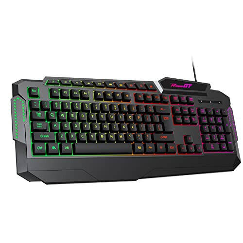 RaceGT Gaming Keyboard, 114 Keys Full Size Wired LED Backlit with Dedicated Multimedia Keys Wrist Rest Mechanical Feeling Keybaord Compatible for Computer PC Laptop Xbox - 1