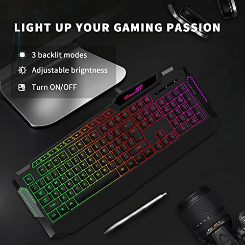 RaceGT Gaming Keyboard, 114 Keys Full Size Wired LED Backlit with Dedicated Multimedia Keys Wrist Rest Mechanical Feeling Keybaord Compatible for Computer PC Laptop Xbox - 2