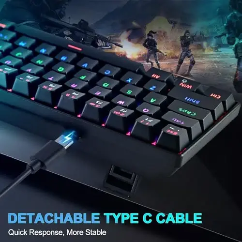 RaceGT Wired Mechanical Gaming Keyboard - 67 Keys Ultra-Compact Mini Keyboard, Wired USB Keyboards, Multi Color RGB Illuminated LED Backlit for PC Gamer Computer Desktop (Black)… - 7