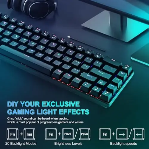 RaceGT Wired Mechanical Gaming Keyboard - 67 Keys Ultra-Compact Mini Keyboard, Wired USB Keyboards, Multi Color RGB Illuminated LED Backlit for PC Gamer Computer Desktop (Black) - 5