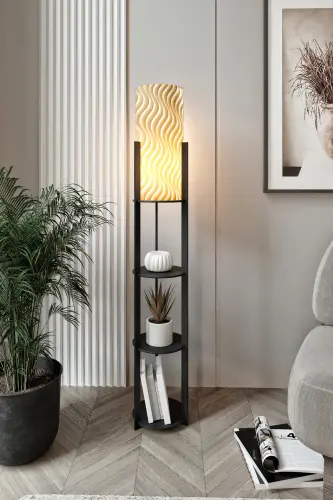 RADIANT ROUND SHELF FLOOR LAMP MADRAN WALNUT-MILKSHAKE CREAM - 3