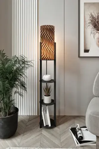 RADIANT ROUND SHELF FLOOR LAMP SAPPHIRE OAK-LATTE COFFEE GOUACHE - MESSER (1)