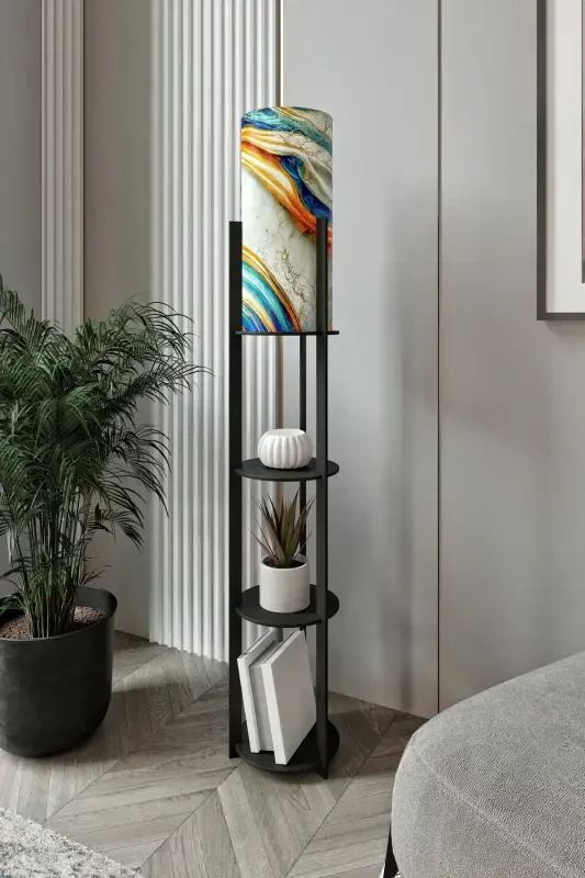 RADIANT ROUND SHELF FLOOR LAMP SAPPHIRE OAK-SERGUZEST - 1