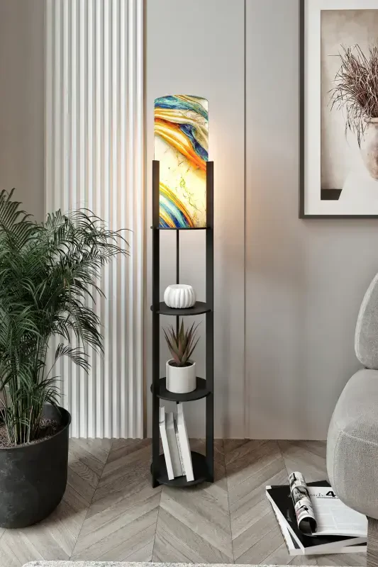 RADIANT ROUND SHELF FLOOR LAMP SAPPHIRE OAK-SERGUZEST - 2