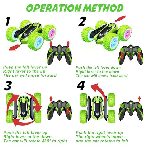 Радиоуправляемая машина KKONES, электрический гоночный трюковый автомобиль 2,4 ГГц, двусторонняя 360° вращающаяся ротация, светодиодные фары RC 4WD высокоскоростной внедорожник, подарок для мальчиков 3 4 5 6 7 8-12 лет (зеленый) - 15