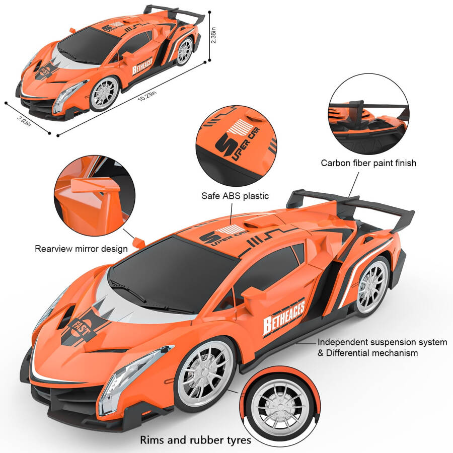 Радиоуправляемый Lamborghini Growsly 1/18, спортивная гоночная модель RC для детей 4-12 лет, оранжевый цвет, с перезаряжаемыми батареями. - 6