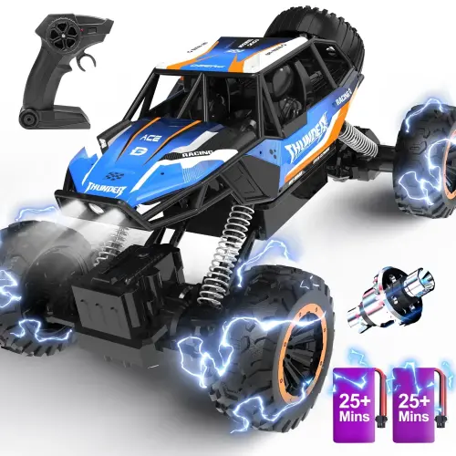Радиоуправляемый монстр-трак JoyStone 1:12 4WD, внедорожник 2,4 ГГц с металлическим корпусом и подсветкой, для взрослых и детей, 2 батареи, тёмно-синий. - 3