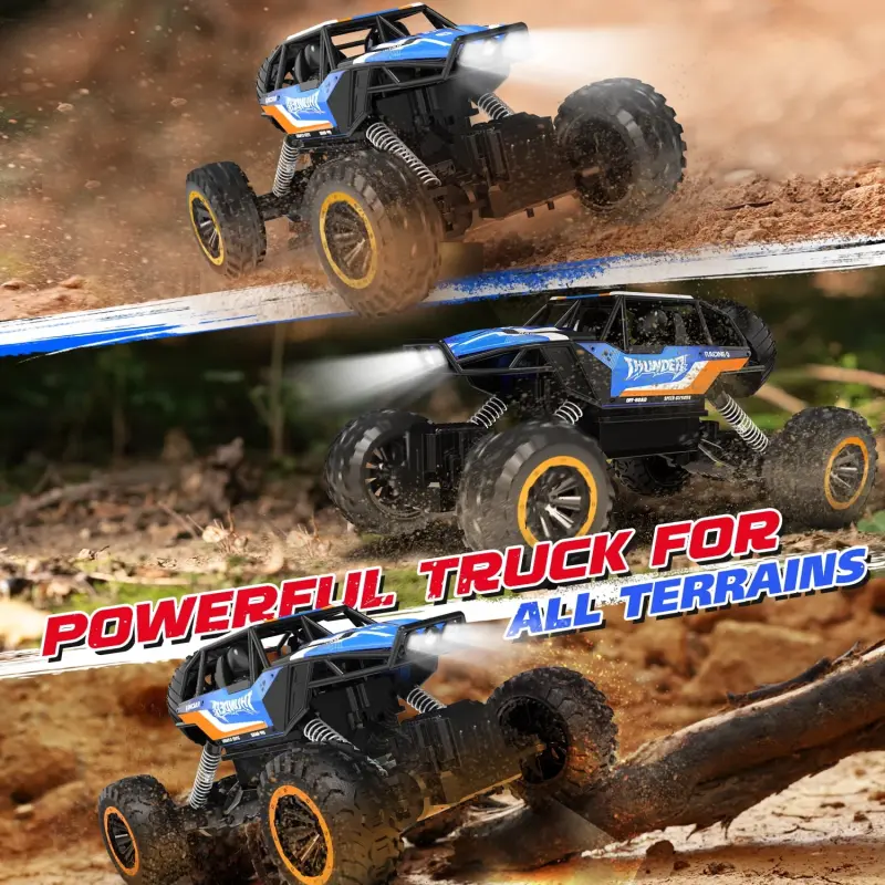 Радиоуправляемый монстр-трак JoyStone 1:12 4WD, внедорожник 2,4 ГГц с металлическим корпусом и подсветкой, для взрослых и детей, 2 батареи, тёмно-синий. - 5