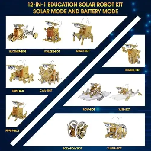 RAESOOT STEM O'yinchoqlar 8-13 yoshdagi bolalar uchun, 12-in-1 Solar Robot Building Science to'plamlari o'g'il bolalar qizlar o'smirlar 9 10 11 12 yosh, 8+ yoshli o'g'il bolalar uchun Rojdestvo tug'ilgan kun sovg'alari - 2