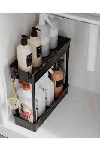 Rafata Multi-Purpose 2-Tier Under Sink Organizer Hanging Bathroom Organizer with Non-Slip Base - Black - 1