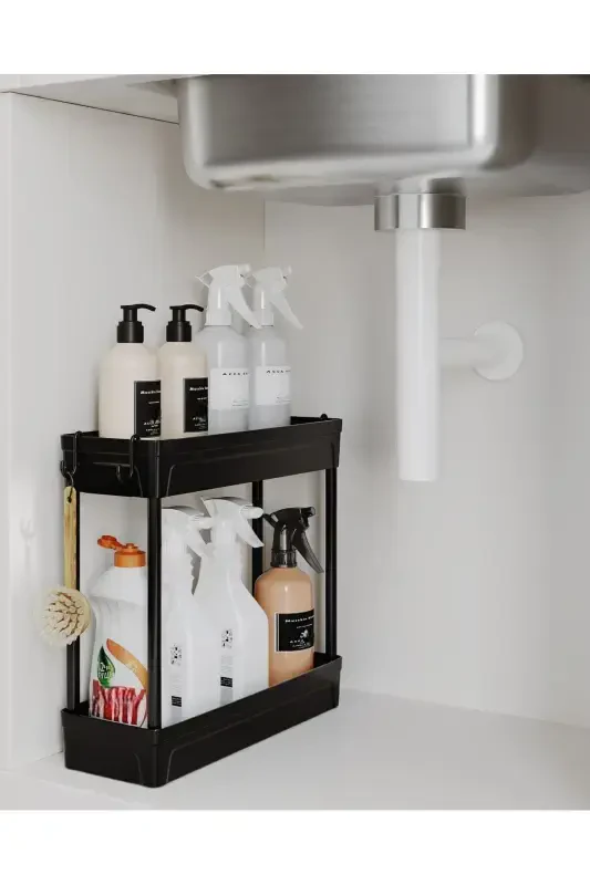 Rafata Multi-Purpose 2-Tier Under Sink Organizer Hanging Bathroom Organizer with Non-Slip Base - Black - 2