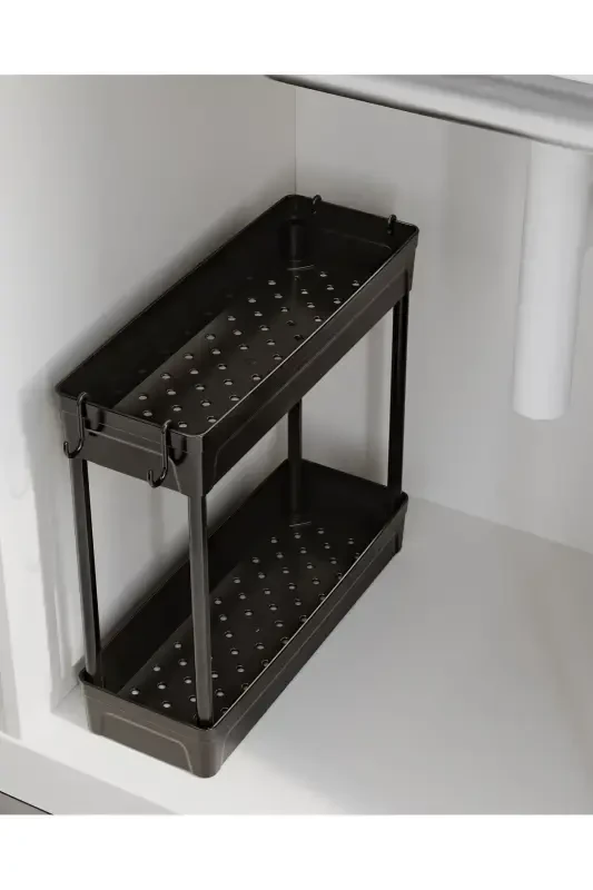 Rafata Multi-Purpose 2-Tier Under Sink Organizer Hanging Bathroom Organizer with Non-Slip Base - Black - 3