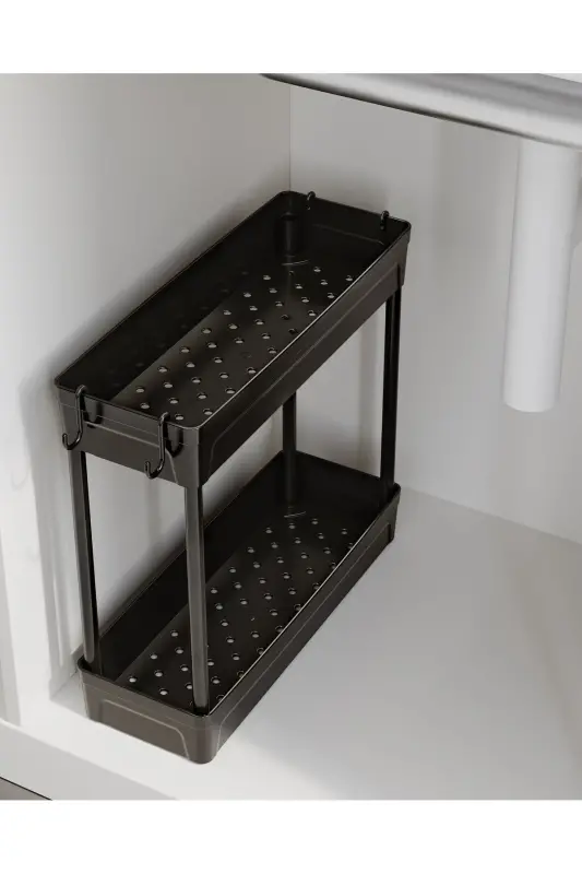 Rafata Multi-Purpose 2-Tier Under Sink Organizer Hanging Bathroom Organizer with Non-Slip Base - Black - 3