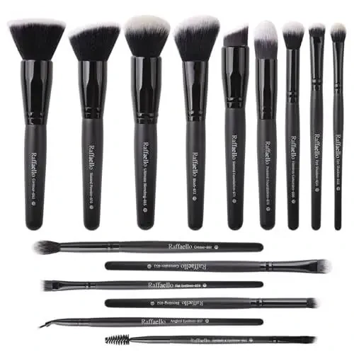Raffaello Makeup Brushes 15Pcs Makeup Brush Set Premium Synthetic Powder Foundation Contour Blush Concealer Eye Shadow Blending Liner Make Up Brush Kit - 1