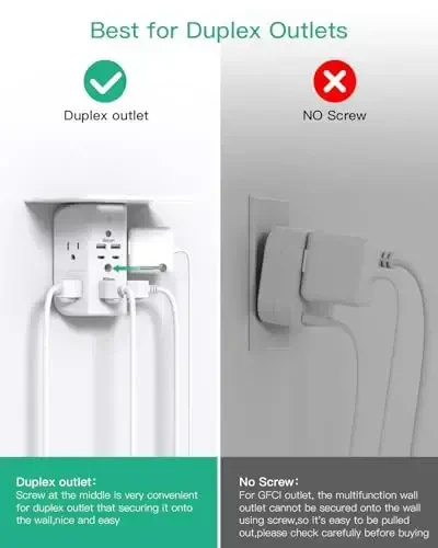 Wall Outlet Extender with Shelf and Night Light, Surge Protector, USB Wall Charger with 5 AC Outlets and 2 USB A Ports 2 USB C Ports Wide Space 3-Sided Power Strip Multi Plug Outlets - 7