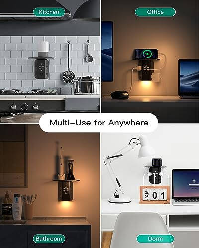 Wall Outlet Extender with Shelf and Night Light,Surge Protector,USB Wall Charger with 5 USB Outlets and 3 USB Ports 1 USB C Outlet - 6