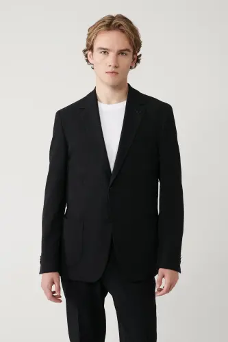 Erkek Siyah Yırtmaçlı Astarsız Esnek Kumaş Comfort Slim Fit Blazer Ceket A41Y4000 - Siyah - 3