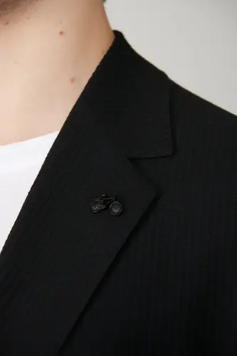 Erkek Siyah Yırtmaçlı Astarsız Esnek Kumaş Comfort Slim Fit Blazer Ceket A41Y4000 - Siyah - 5