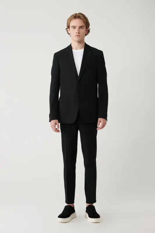 Erkek Siyah Yırtmaçlı Astarsız Esnek Kumaş Comfort Slim Fit Blazer Ceket A41Y4000 - Siyah - 6