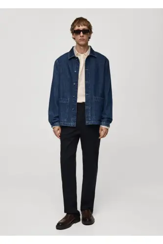 Rahat kesim denim gömlek ceket - Koyu Mavi - 3
