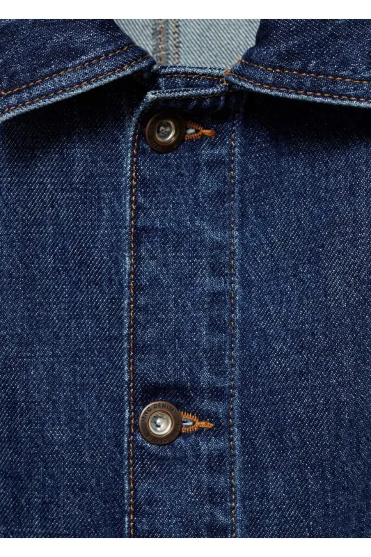 Rahat kesim denim gömlek ceket - Koyu Mavi - 8