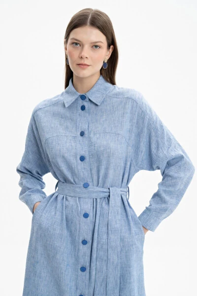 Rahat Kesim Düğme Detaylı Kap-Mavi - 1