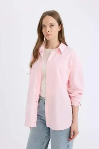 Relax Fit Oxford Uzun Kollu Gömlek Tunik-Açık Pembe - 3