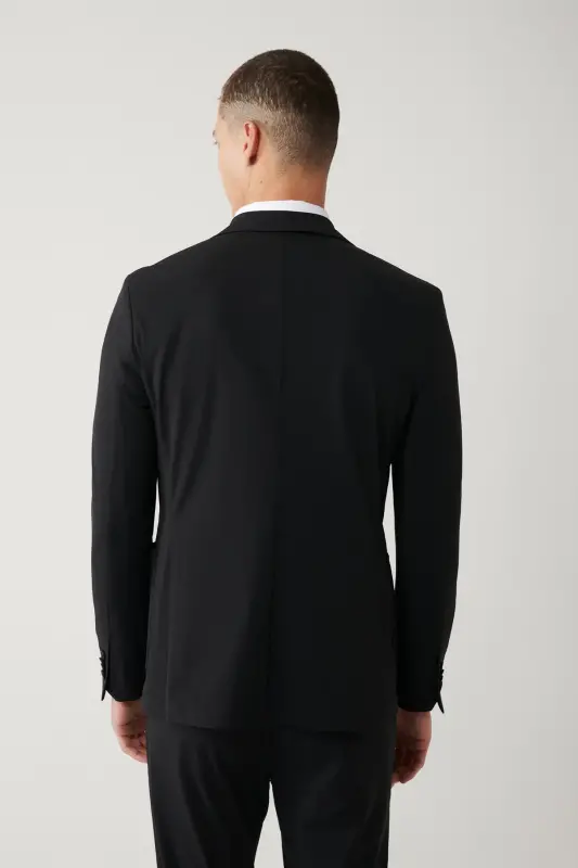 Erkek Siyah Astarsız Su İtici Bi-Stretch Lightweight Comfort Slim Fit Ceket A41Y4030 - Siyah - 4