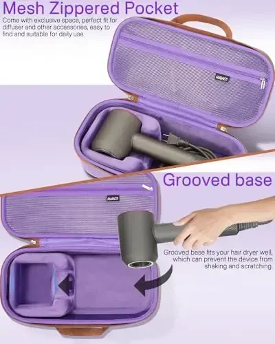 RAIACE Hard Storage Case Compatible with dyson Hair Dryer, Travel Carrying Bag. (for sale is case only). - Purple - 3