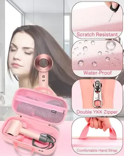 RAIACE Hard Storage Case Compatible with dyson Hair Dryer, Travel Carrying Bag. (for sale is case only). - Rose Red - 4