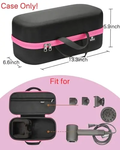 RAIACE Hard Storage Case Compatible with dyson Hair Dryer, Travel Carrying Bag. (for sale is case only). - Black(Black Lining) - 9