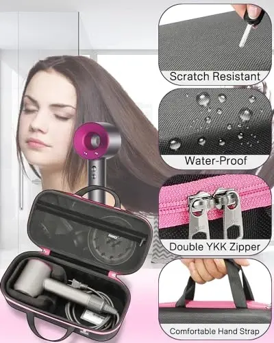 RAIACE Hard Storage Case Compatible with dyson Hair Dryer, Travel Carrying Bag. (for sale is case only). - Black(Black Lining) - 10