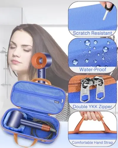 RAIACE Hard Storage Case Compatible with dyson Hair Dryer, Travel Carrying Bag. (for sale is case only). - Blue - 4