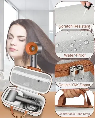 RAIACE Hard Storage Case Compatible with dyson Hair Dryer, Travel Carrying Bag. (for sale is case only). - Gray(Gray Lining) - 4
