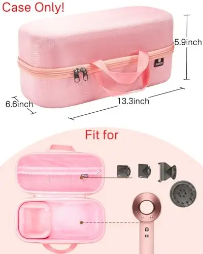 RAIACE Hard Storage Case Compatible with dyson Hair Dryer, Travel Carrying Bag. (for sale is case only). - Rose Red - 9