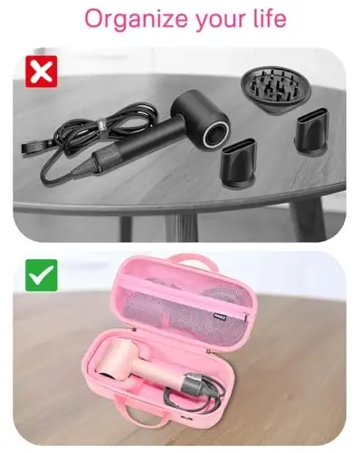 RAIACE Hard Storage Case Compatible with dyson Hair Dryer, Travel Carrying Bag. (for sale is case only). - Rose Red - 11