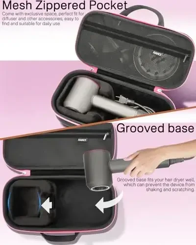 RAIACE Hard Storage Case Compatible with dyson Soch quritgich, Sayohat sumkasi. (faqatgina sotuvda). - Qora (Qora astar) - 2