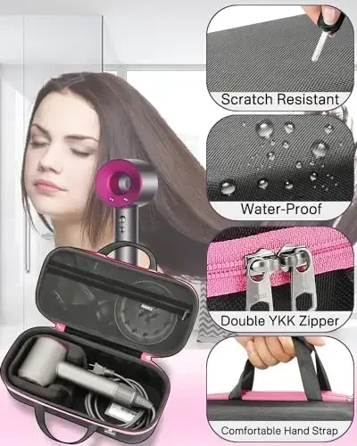 RAIACE Hard Storage Case Compatible with dyson Soch quritgich, Sayohat sumkasi. (faqatgina sotuvda). - Qora (Qora astar) - 4