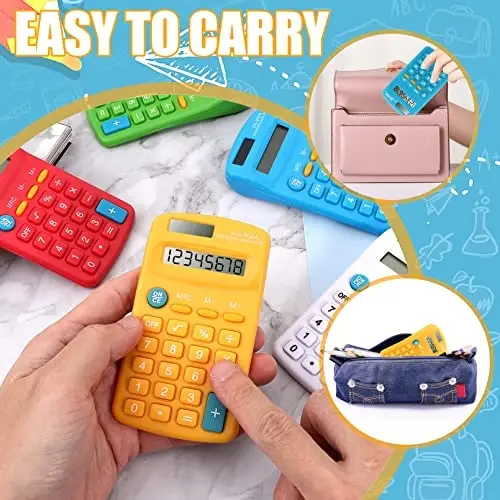 RAIHOMKIT 30 ta paket cho‘ntak kalkulyator, Mini kalkulyator cho‘ntak o‘lchami, 8 xonali displeyli oddiy kalkulyator, Batareya quvvatli mini kalkulyatorlar, Talabalar, bolalar, uy ofisi uchun 4 funksiyali kalkulyator, 6 rang - 5
