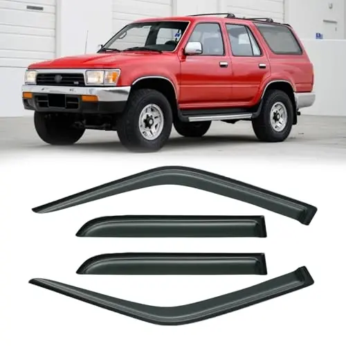 Rain Guards for 1990-1995 Toyota 4runner, Out-Channel Window Visor Shields Vent Deflector Shade Wind Dark Smoke 1991 1992 1993 1994 90 91 92 93 94 95, Tape-On Outside-Mount, 4PCS - CMVT AUTO