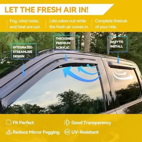 Rain Guards for 2004-2008 Chrysler Pacifica, Out-Channel Window Visor Shields Vent Deflector Shade Wind Dark Smoke 2005 2006 2007 04 05 06 07 08, Tape-On Outside-Mount, 4PCS - 2