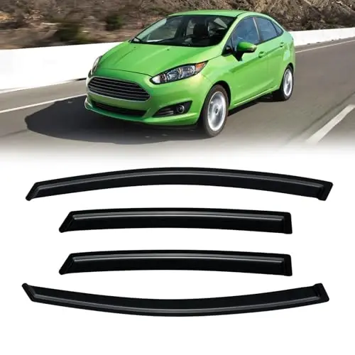 Rain Guards for 2009-2019 Ford Fiesta Sedan & Hatchback, Out-Channel Window Visor Shields Vent Deflector Shade Wind Dark Smoke 2010 2011 2012 2013 2014 2015 2016 2017 2018 2019, Outside-Mount, 4PCS - 1