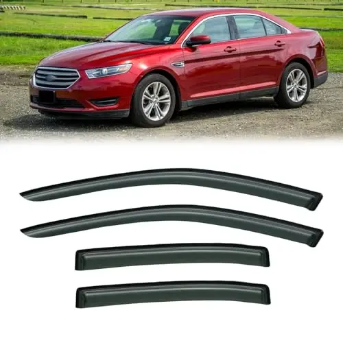 Rain Guards for 2010-2019 Ford Taurus, Out-Channel Window Visor Shields Vent Deflector Shade Wind Dark Smoke 2011 2012 2013 2014 2015 2016 2017 2018 11 12 13 14 15 16 17 18 19, Outside-Mount, 4PCS - 1