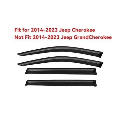 Rain Guards for 2014-2023 Jeep Cherokee, Out-Channel Window Visor Shields Vent Deflector Shade Wind Dark Smoke Jeep Cherokee KL Latitude Altitude Limited Trailhawk, Tape-On Outside-Mount, 4PCS 